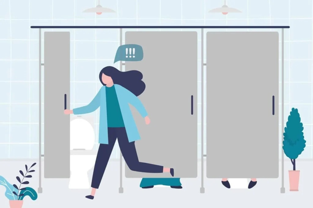 graphic of Urine incontinence Welford-on-Avon woman running to the toilet.